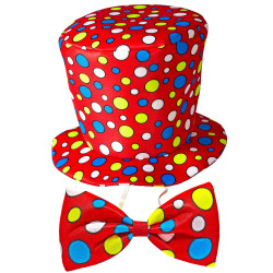 Klaunský set - červený motýlik a klobúk